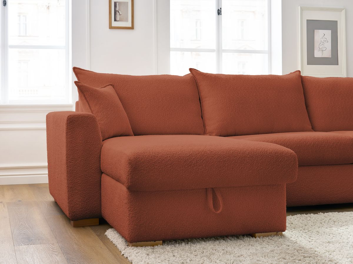 Canapé d'angle réversible convertible ouverture express AUGUSTIN tissu bouclette