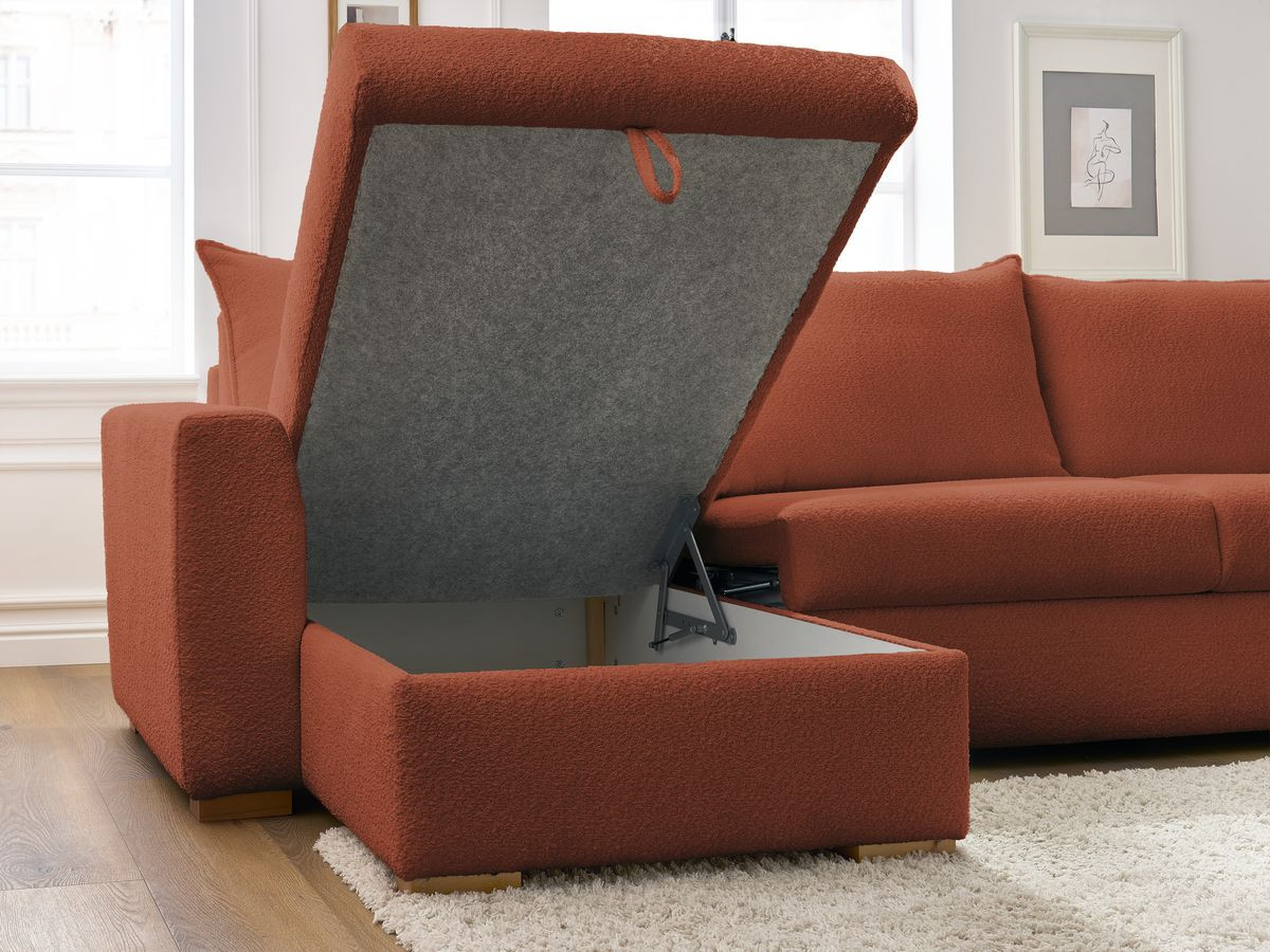 Canapé d'angle réversible convertible ouverture express AUGUSTIN tissu bouclette