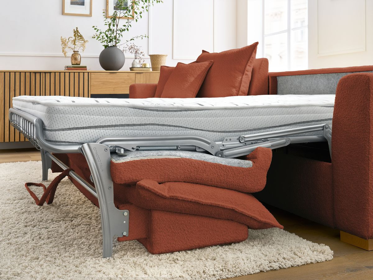 Canapé d'angle réversible convertible ouverture express AUGUSTIN tissu bouclette