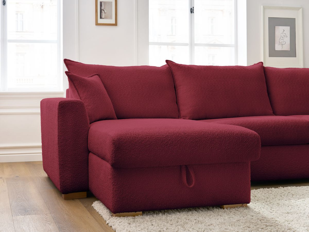 Canapé d'angle réversible convertible ouverture express AUGUSTIN tissu bouclette