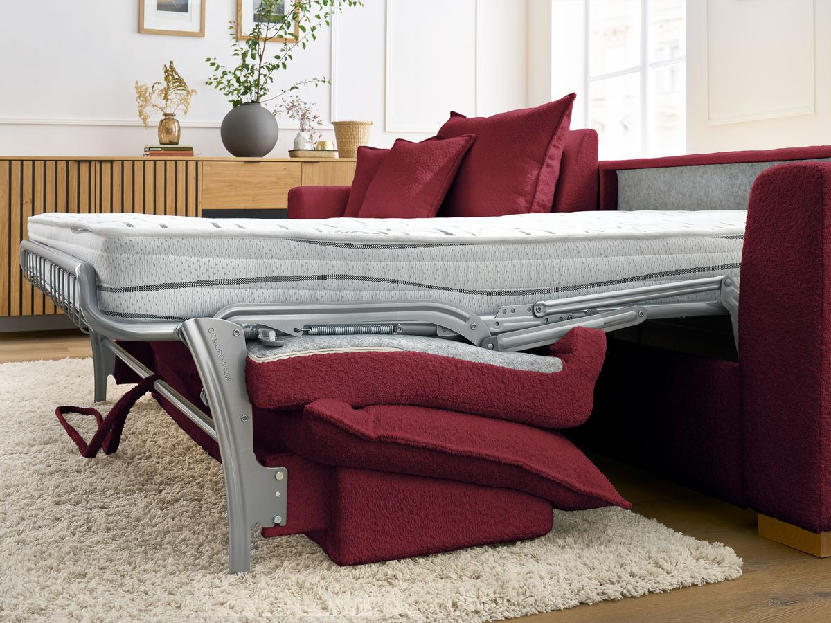 Canapé d'angle réversible convertible ouverture express AUGUSTIN tissu bouclette