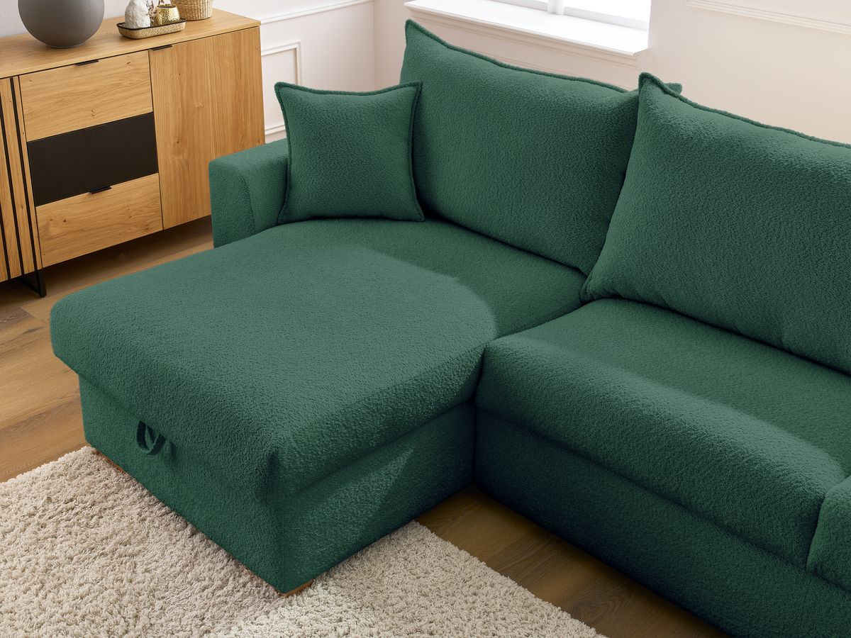 Canapé d'angle réversible convertible ouverture express AUGUSTIN tissu bouclette