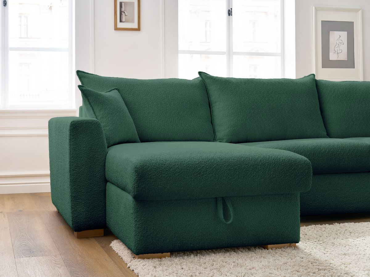 Canapé d'angle réversible convertible ouverture express AUGUSTIN tissu bouclette