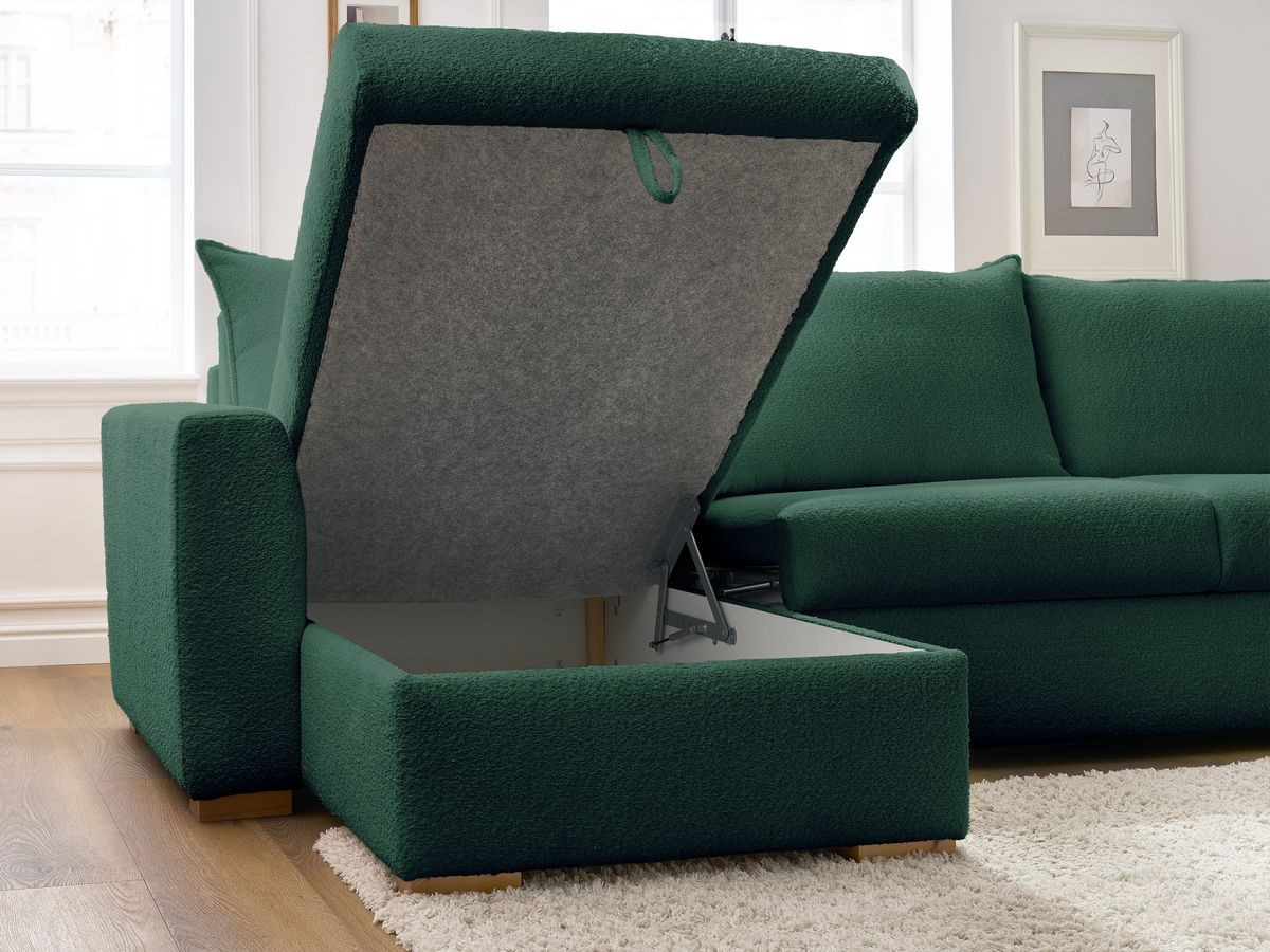 Canapé d'angle réversible convertible ouverture express AUGUSTIN tissu bouclette