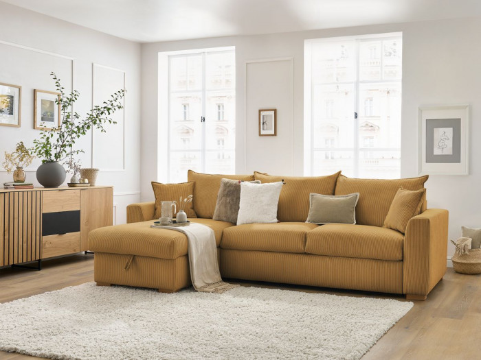 Canapé d'angle réversible convertible ouverture express AUGUSTIN velours côtelé