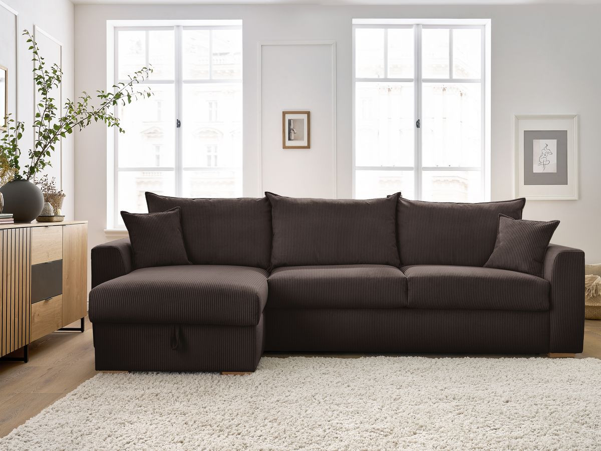 Canapé d'angle réversible convertible AUGUSTIN velours côtelé marron — vue 5