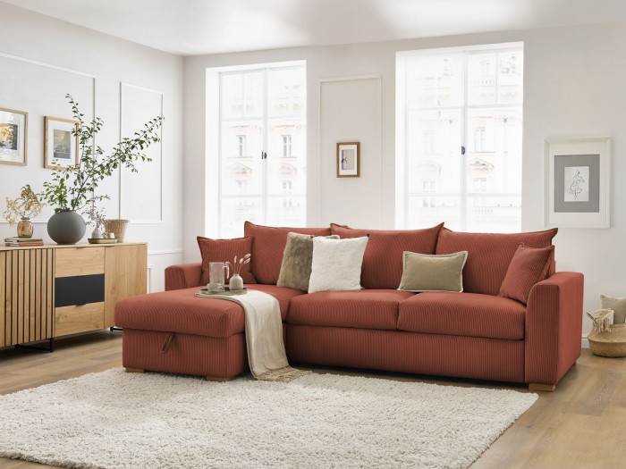 Canapé d'angle réversible convertible ouverture express AUGUSTIN velours côtelé