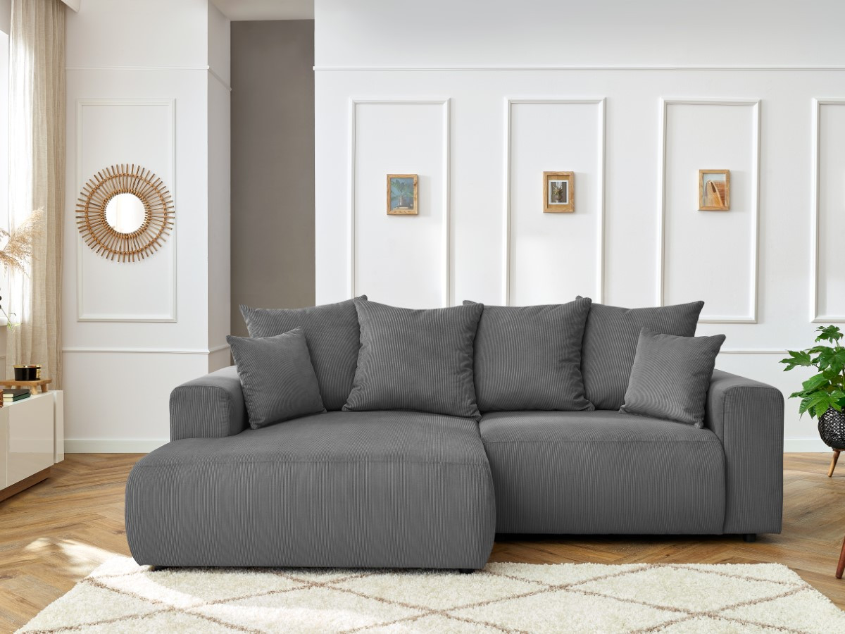 Canapé d'angle fixe ENJOY Velours côtelé gris foncé angle gauche BOBOCHIC 3 places - Vue supplémentaire 3