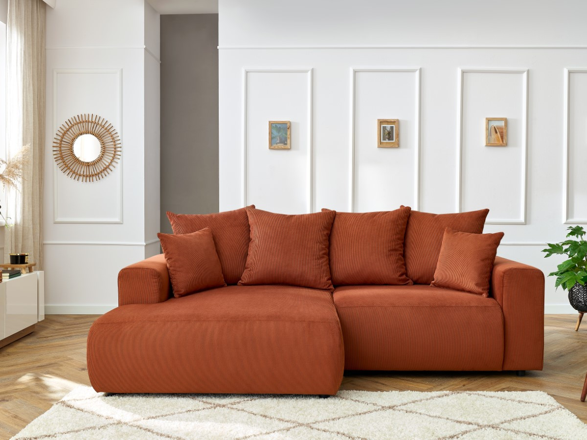 Canapé d'angle fixe ENJOY Velours côtelé orange angle gauche BOBOCHIC 3 places - Vue supplémentaire 3