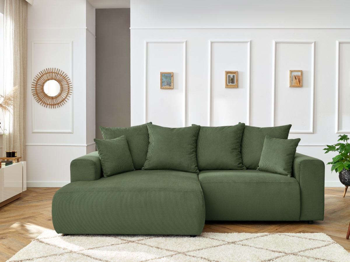 Canapé d'angle fixe ENJOY Velours côtelé vert angle gauche BOBOCHIC 3 places - Vue supplémentaire 3