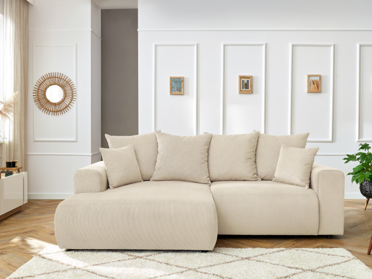 Canapé d'angle fixe ENJOY Velours côtelé beige angle gauche BOBOCHIC 3 places - Vue supplémentaire 3