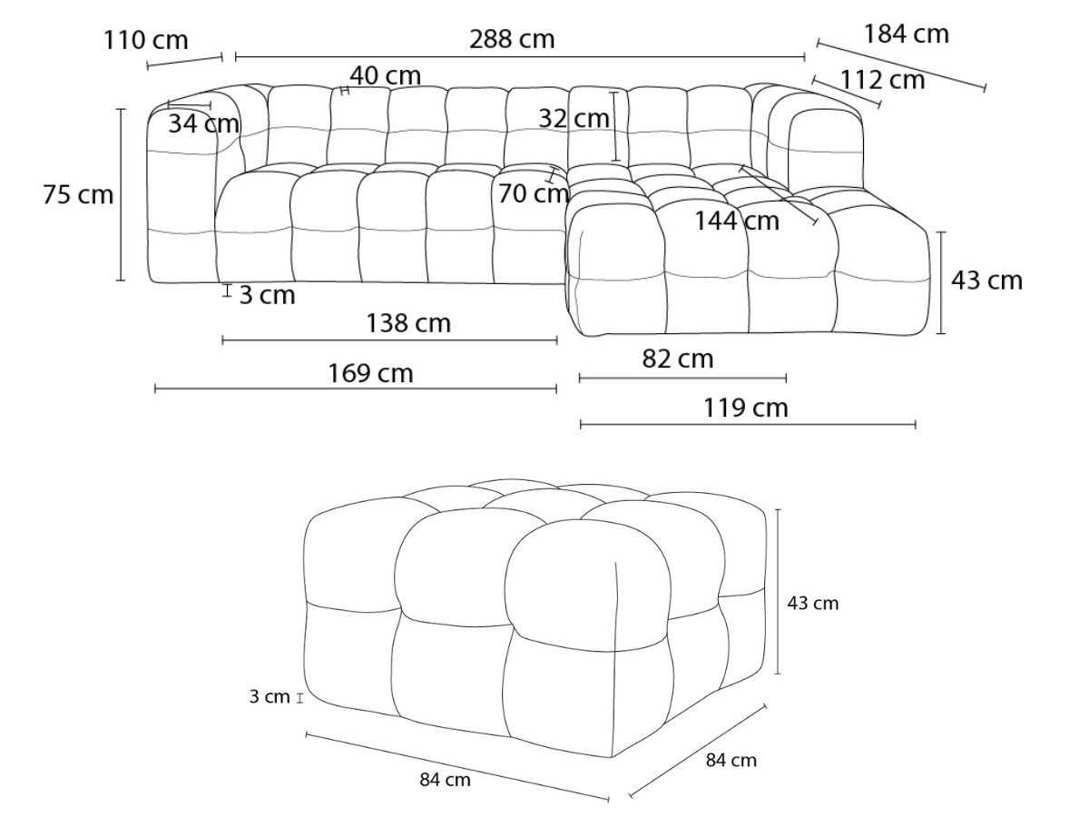 Canapé d'angle fixe EVEREST tissu chiné - Orange - Angle droit - 10 coussins
