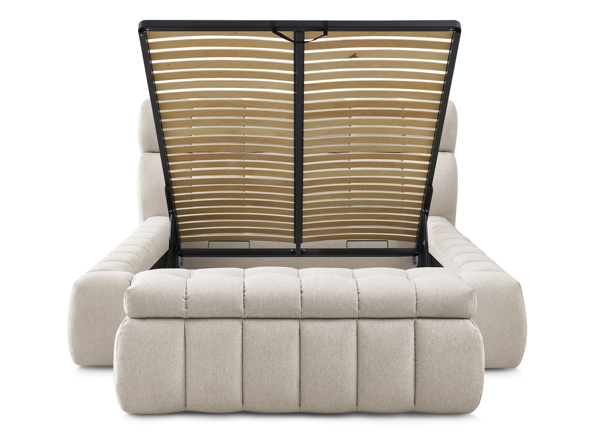 Lit coffre MONT-BLANC + Bout de lit MONT-BLANC chiné beige 140x190 + bout de lit — vue 6