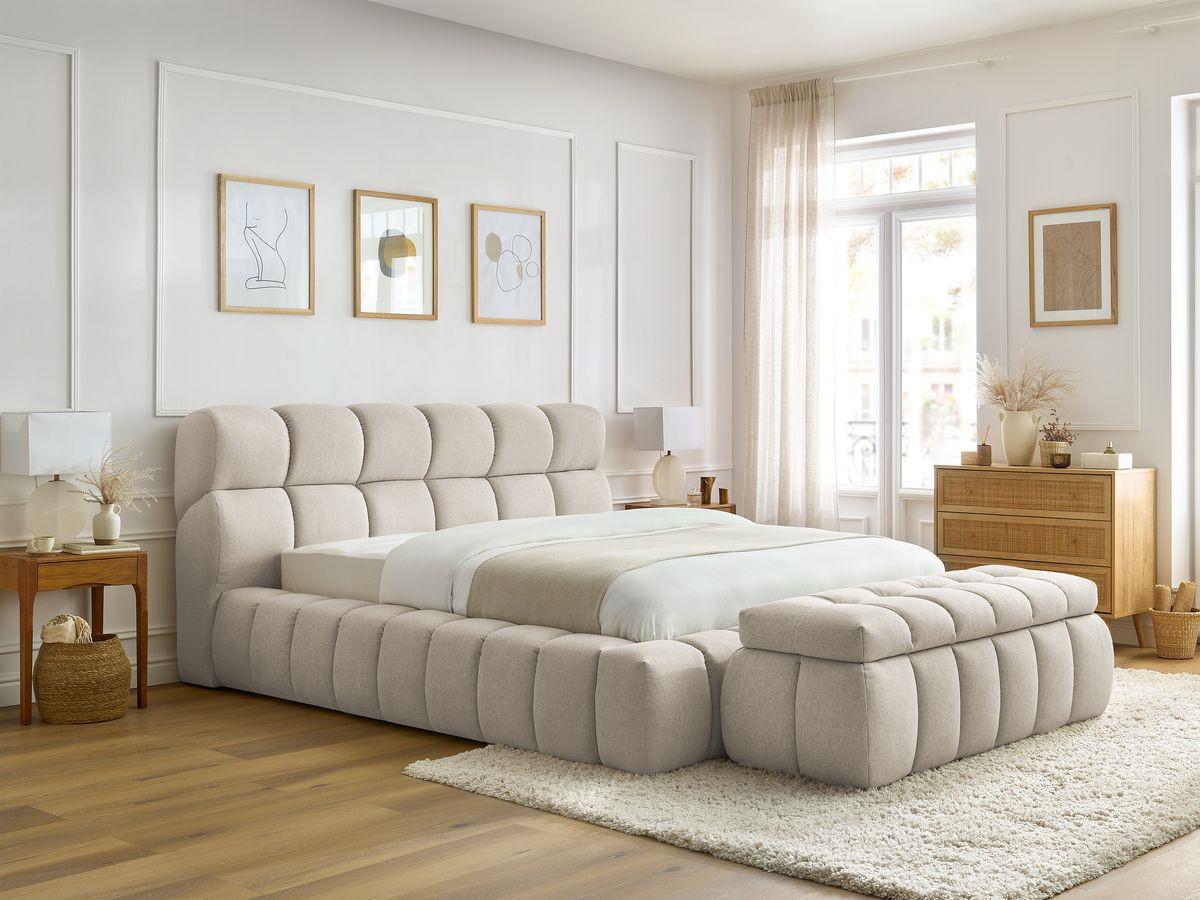 MONT-BLANC opbergbed + MONT-BLANC bedeinde in gladde stof