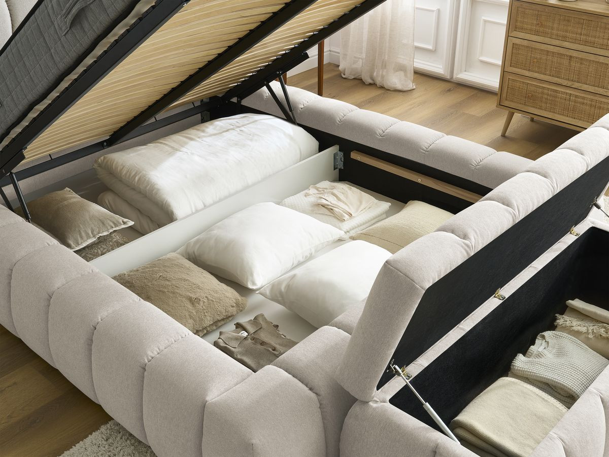 MONT-BLANC opbergbed + MONT-BLANC bedeinde in gladde stof