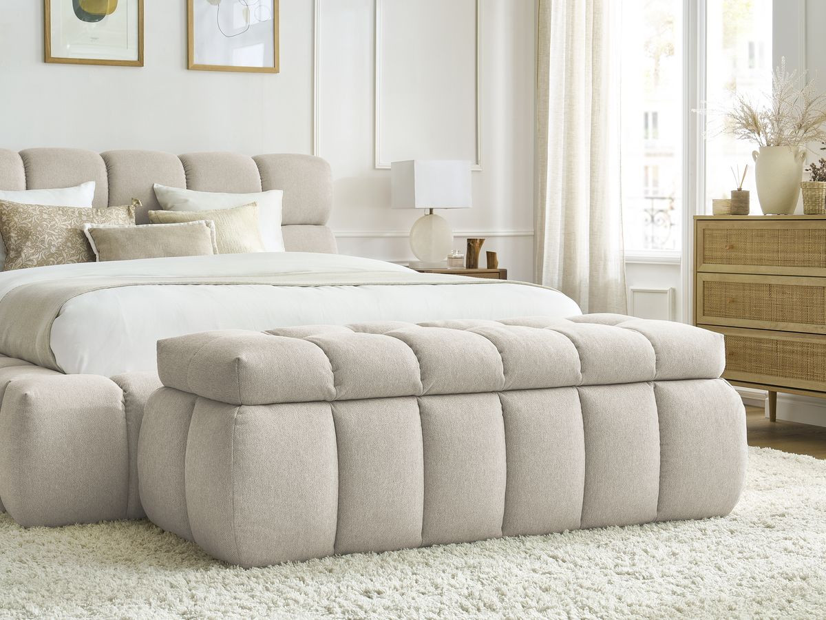 MONT-BLANC opbergbed + MONT-BLANC bedeinde in gladde stof