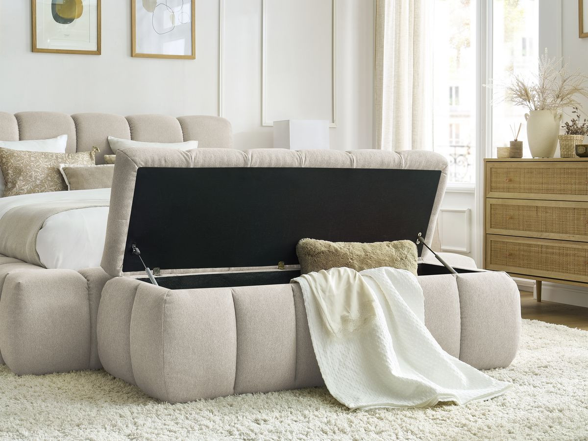 MONT-BLANC opbergbed + MONT-BLANC bedeinde in gladde stof