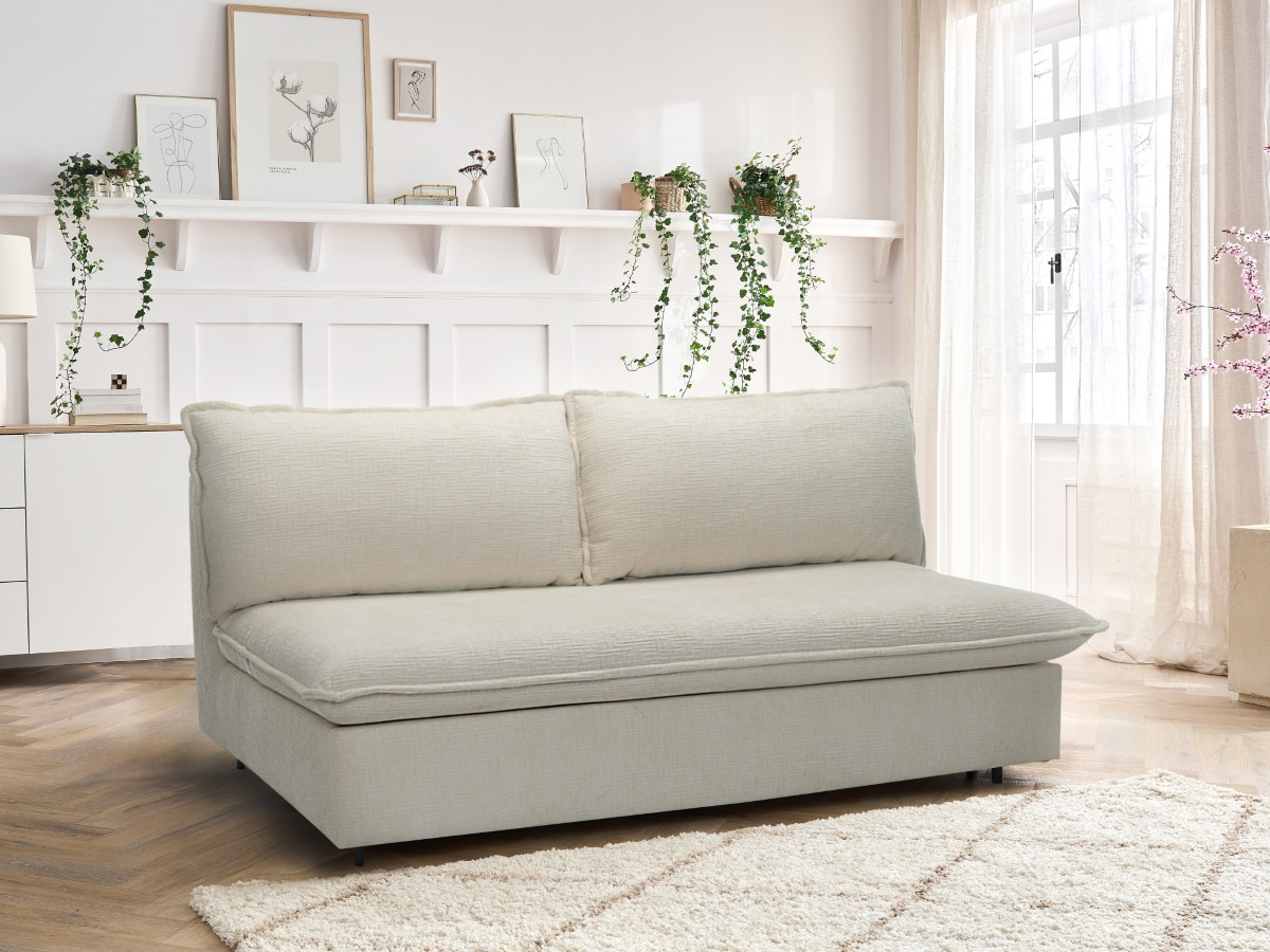 Canapé droit convertible ISADORA texturé beige