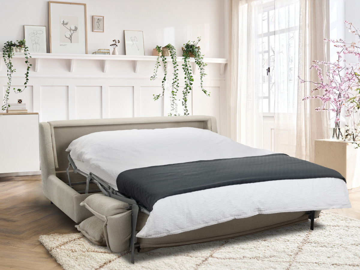 Rozkładana sofa prosta z systemem szybkiego rozkładania ISADORA tkanina strukturalna