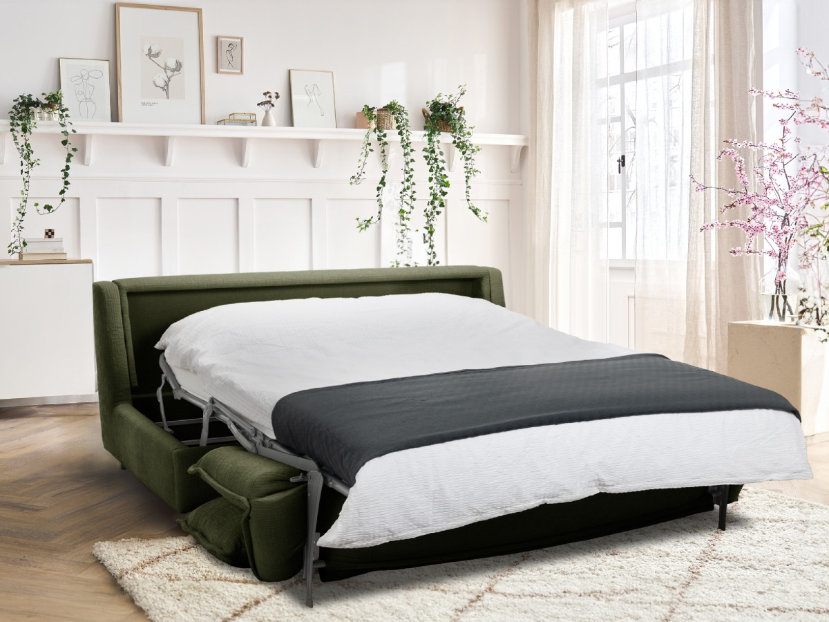 Canapé droit convertible ISADORA texturé vert — vue 4