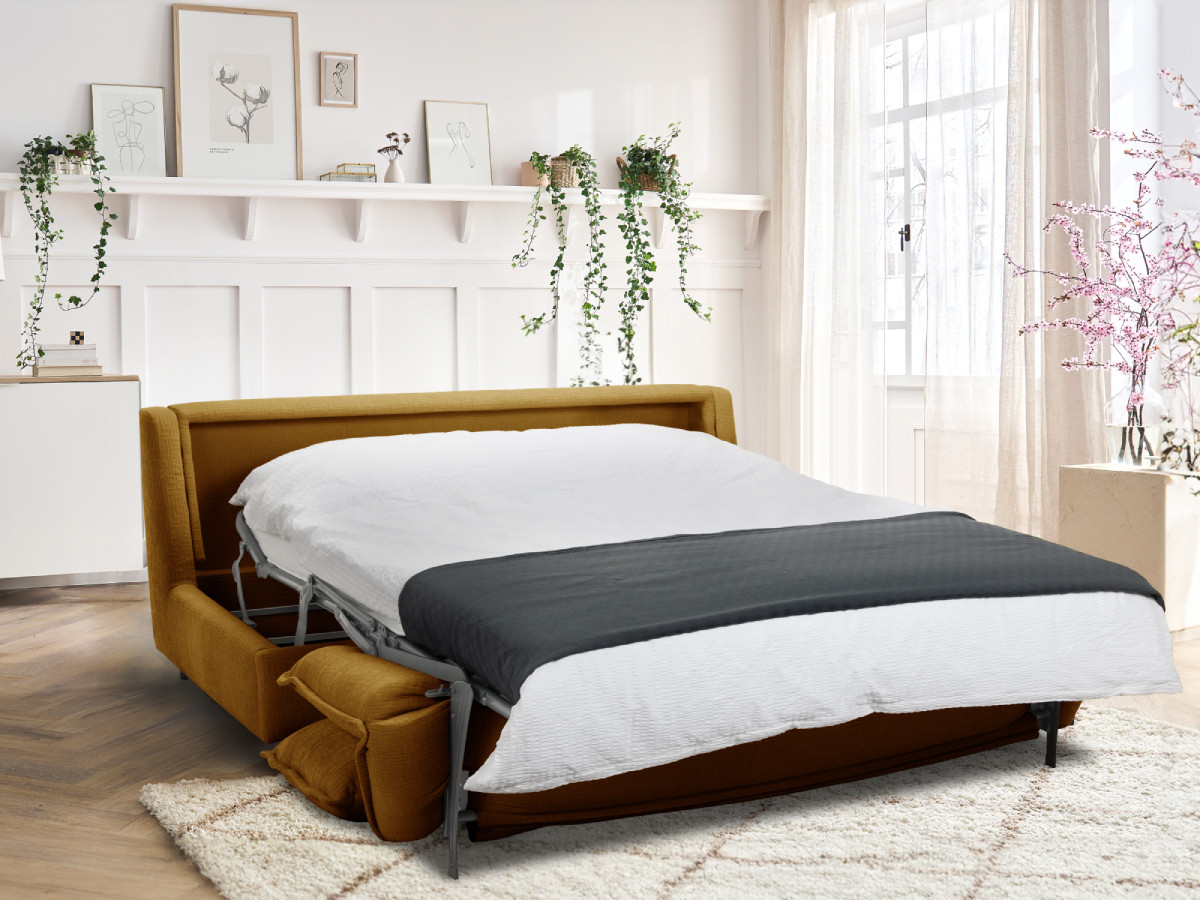 Canapé droit convertible ISADORA texturé jaune — vue 4