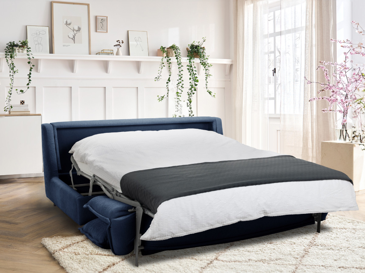 Canapé droit convertible ISADORA texturé bleu foncé — vue 4