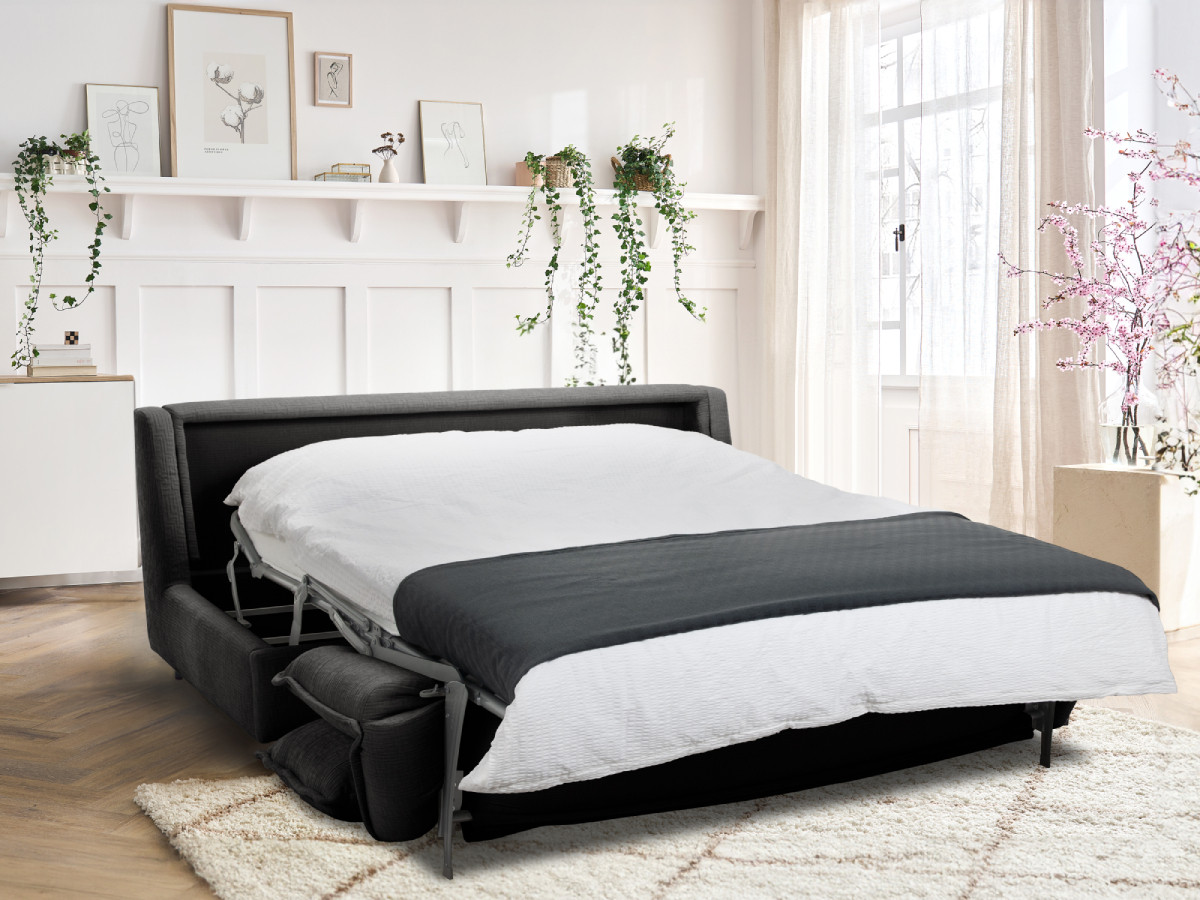 Rozkładana sofa prosta z systemem szybkiego rozkładania ISADORA tkanina strukturalna