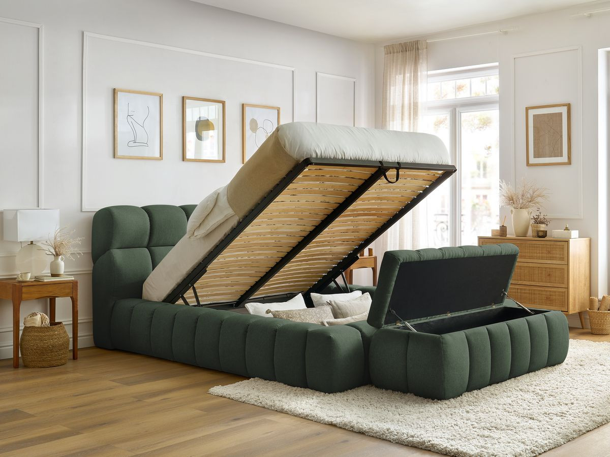 MONT-BLANC opbergbed + MONT-BLANC bedeinde in gladde stof