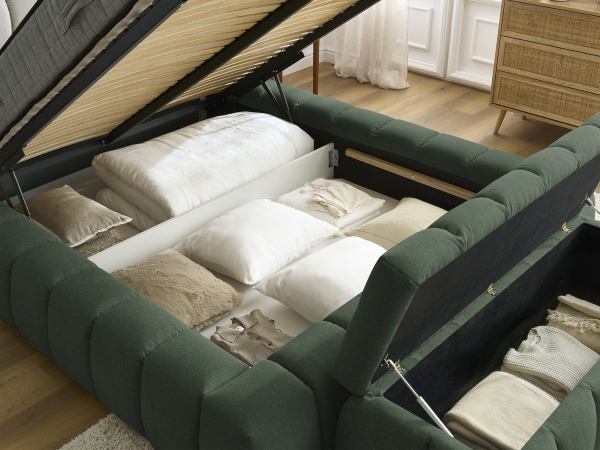 MONT-BLANC opbergbed + MONT-BLANC bedeinde in gladde stof