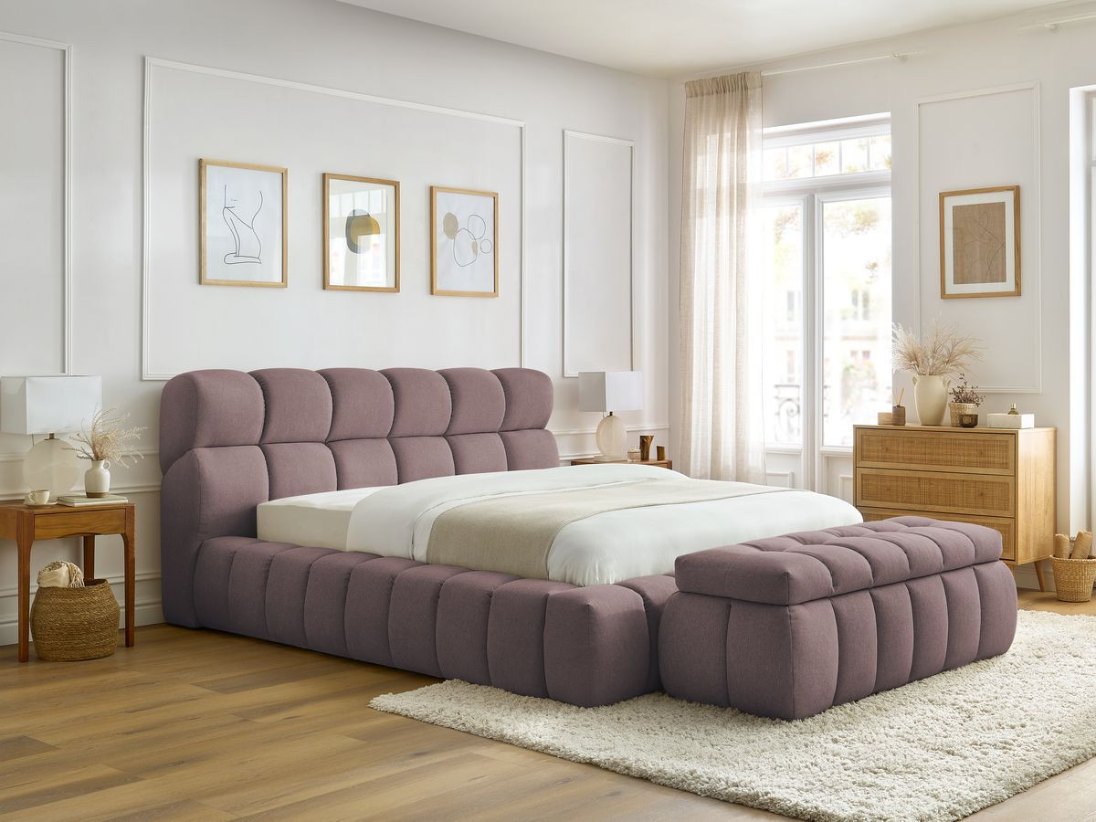 Lit coffre MONT-BLANC + Bout de lit MONT-BLANC chiné rose 140x190 + bout de lit — vue 6