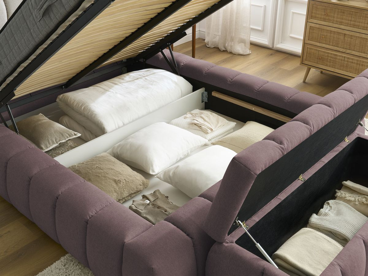 MONT-BLANC opbergbed + MONT-BLANC bedeinde in gladde stof