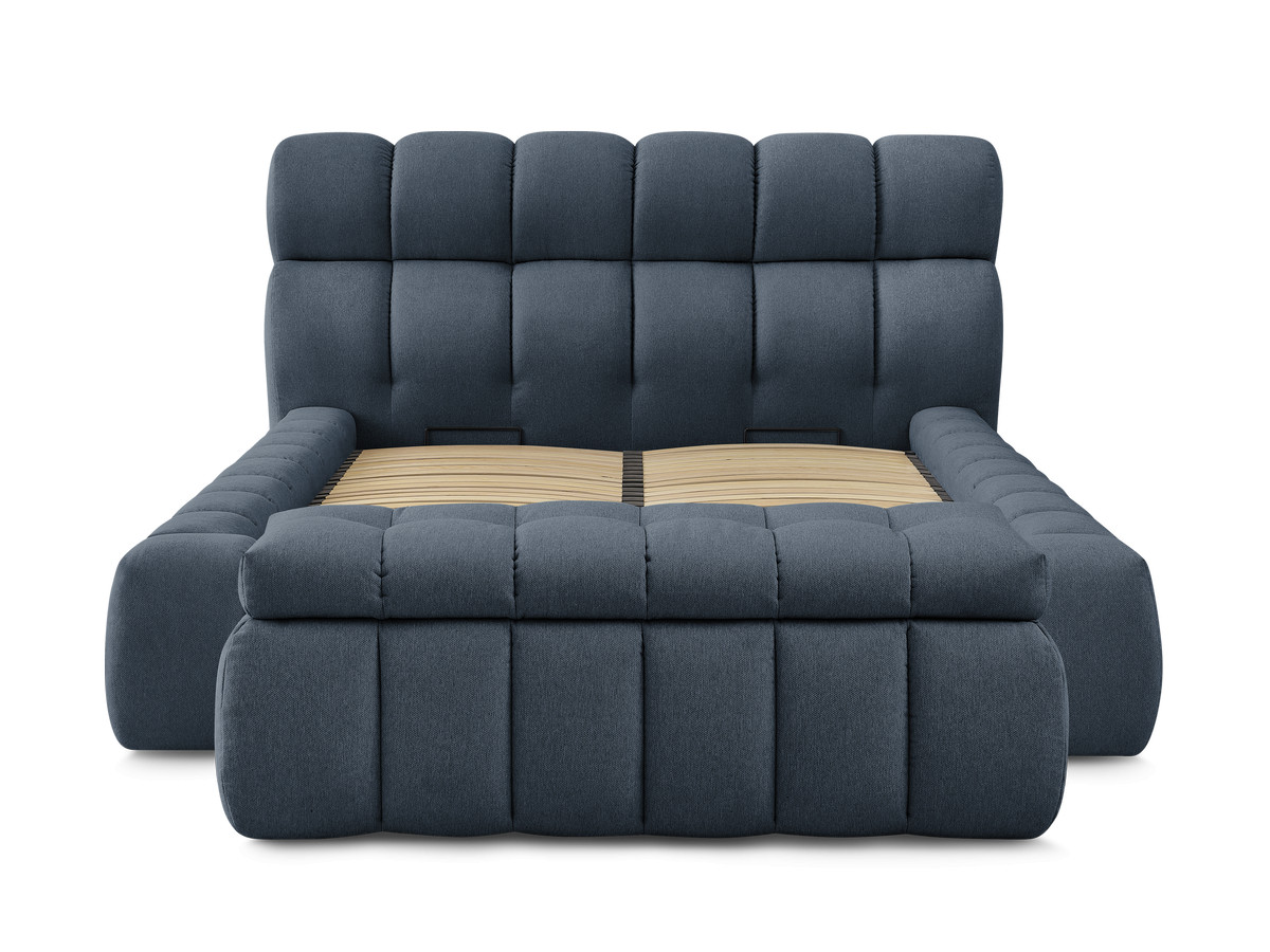mont-blanc opbergbed + mont-blanc bedeinde in gladde stof gekleurd donkerblauw