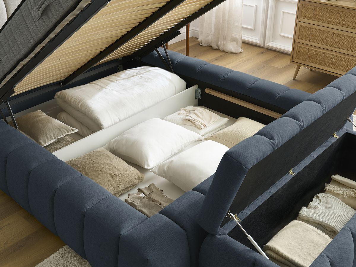 MONT-BLANC opbergbed + MONT-BLANC bedeinde in gladde stof