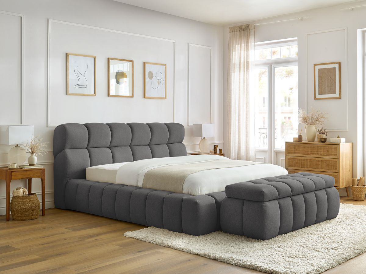 Lit coffre MONT-BLANC + Bout de lit MONT-BLANC chiné gris foncé 140x190 + bout de lit — vue 5