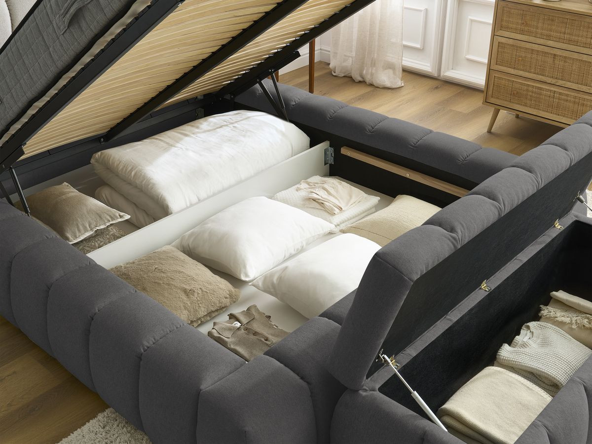 MONT-BLANC opbergbed + MONT-BLANC bedeinde in gladde stof