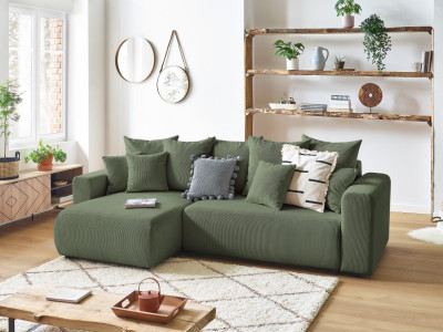 Canap&eacute; d'angle r&eacute;versible convertible coffre ENVY velours c&ocirc;tel&eacute;