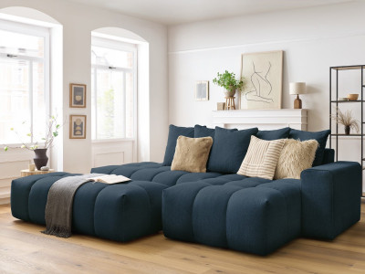 Canapé d'angle fixe MONT-BLANC tissu avec pouf