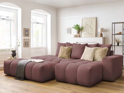 Canapé d'angle fixe MONT-BLANC tissu avec pouf