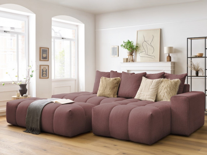 Canapé d'angle fixe MONT-BLANC tissu avec pouf