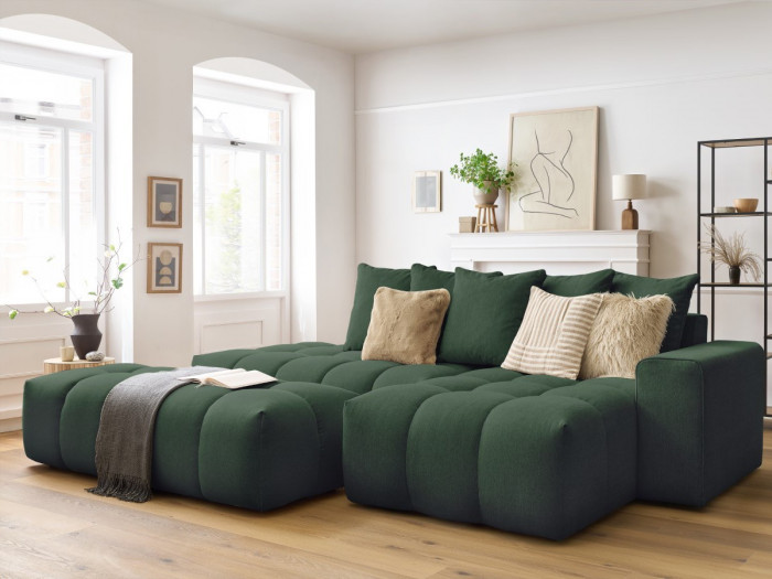 Canapé d'angle fixe MONT-BLANC tissu avec pouf