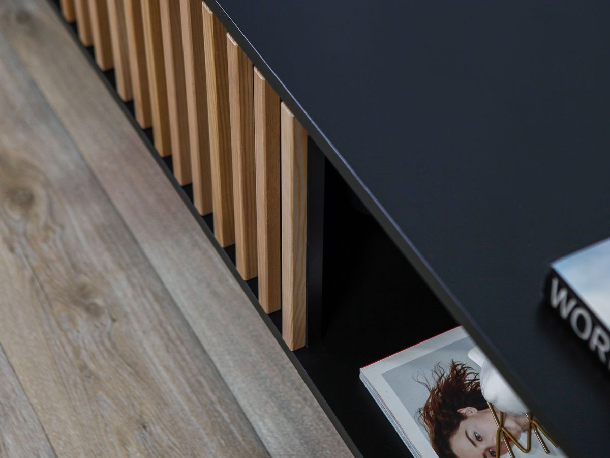 TV-kast met 5 deuren, 220 cm, CORNEILLE, massief grenen latten