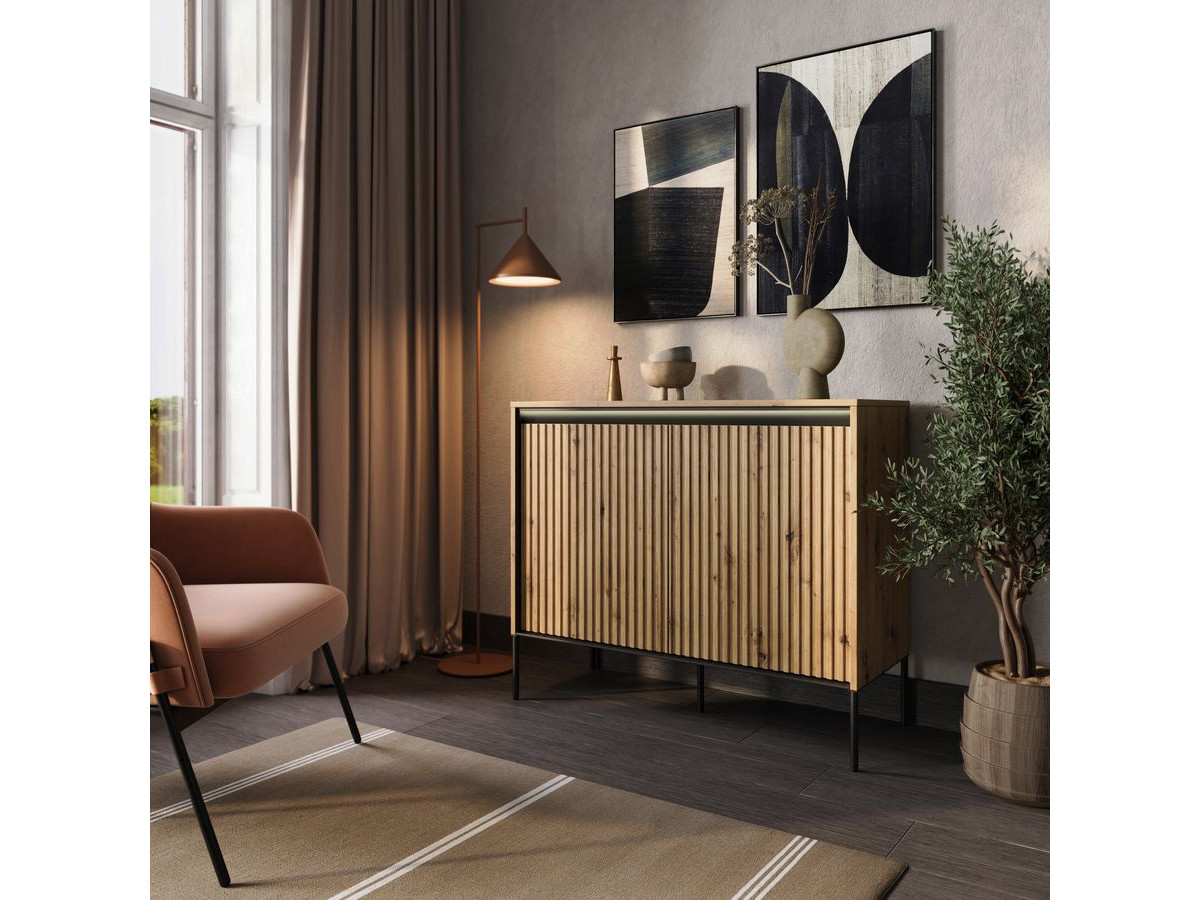 LENARA 100 cm 2-deurs dressoir met lamellen en LED's
