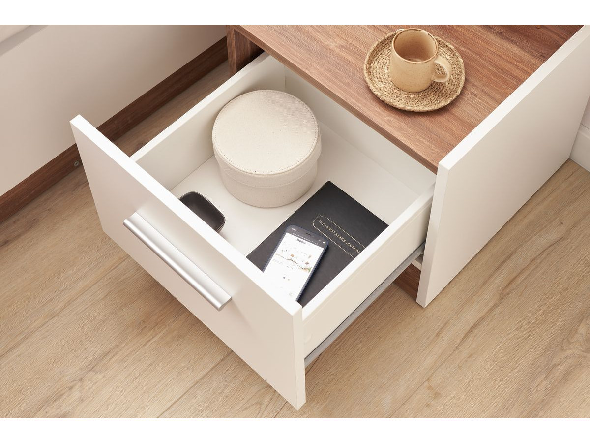 ZENITA nachtkastje met 1 lade in wit en eiken effect