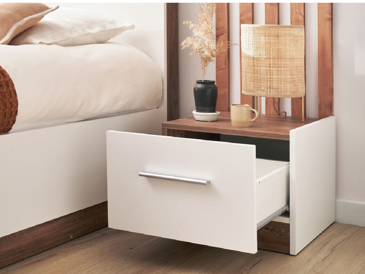 ZENITA nachtkastje met 1 lade in wit en eiken effect