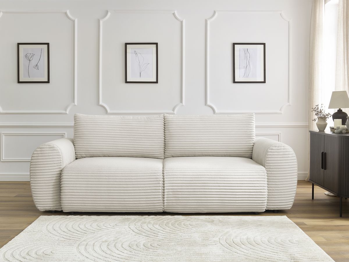 Canapé droit convertible coffre LUCIEN gros côtelé doux beige — vue 5