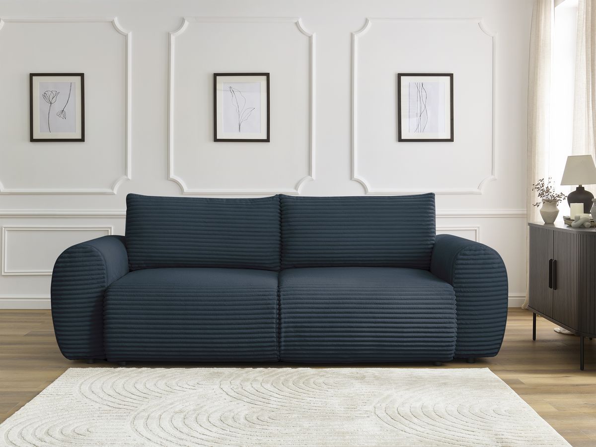 Canapé droit convertible coffre LUCIEN gros côtelé doux bleu foncé — vue 5