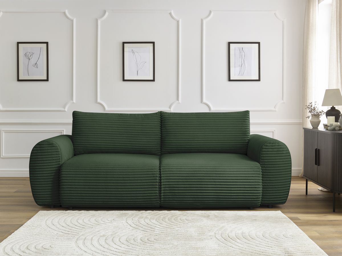 Canapé droit convertible coffre LUCIEN gros côtelé doux vert — vue 5