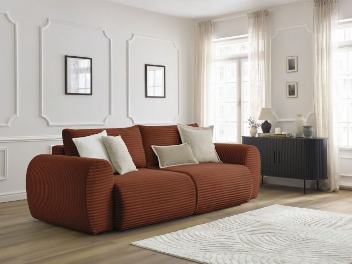 Canapé droit convertible coffre LUCIEN gros côtelé doux