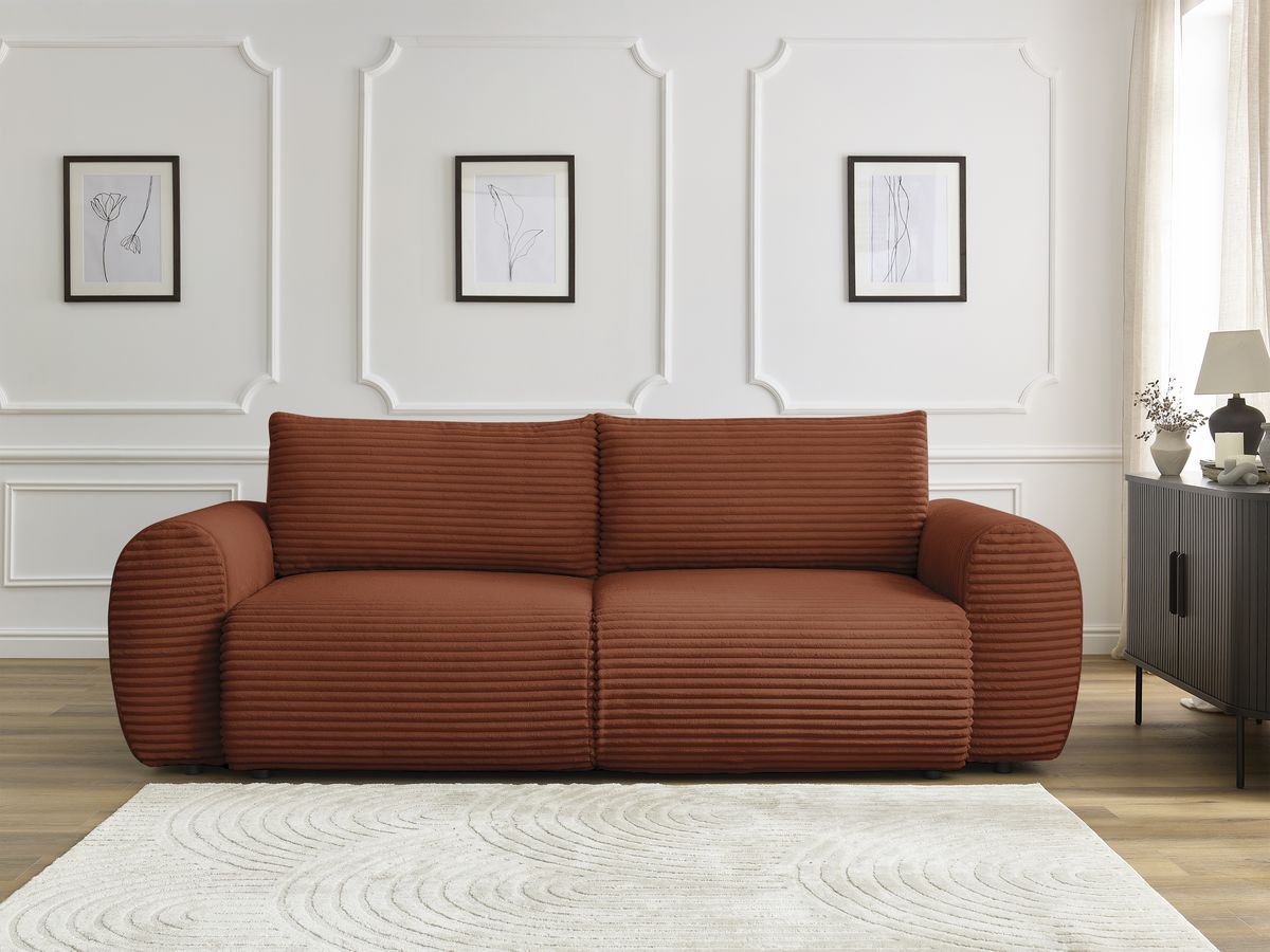 Canapé droit convertible coffre LUCIEN gros côtelé doux orange — vue 5