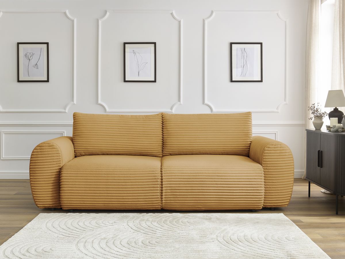 Canapé droit convertible coffre LUCIEN gros côtelé doux jaune — vue 5